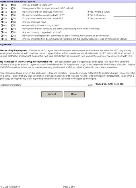 Free Kfc Application Form Pdf 181kb 2 Pages Page 2