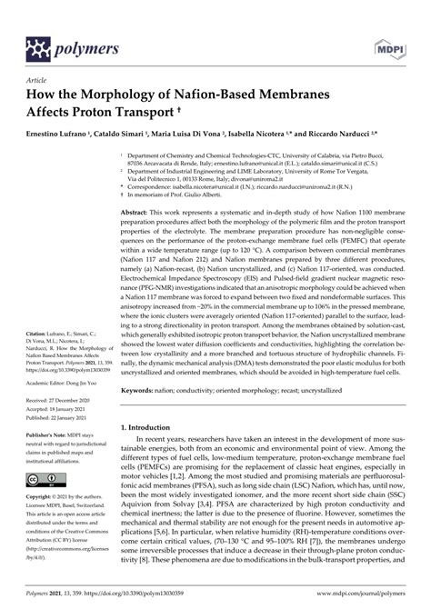 Pdf How The Morphology Of Nafion Based Membranes Affects Proton Transport