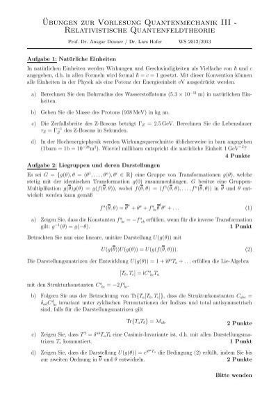 Bungen Zur Vorlesung Quantenmechanik Iii Relativistische