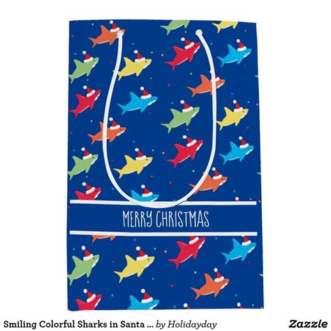 Colorful Sharks Santa Hat Christmas Medium T Bag Zazzle