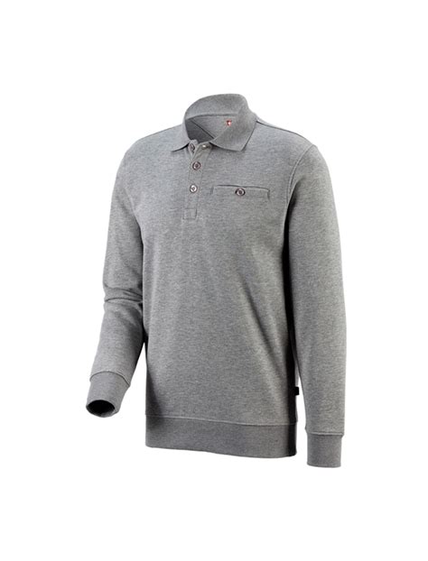 E S Sweatshirt Poly Cotton Pocket Graumeliert Strauss