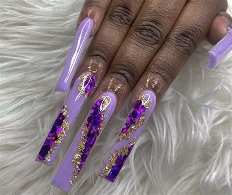 Pin By Keisha On Nails Design In 2024 Purple Acrylic Nails Bling