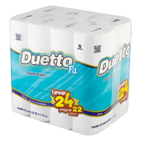 Papel Higiênico Folha Dupla Neutro Duetto Fit 30m Pacote Leve 24 Pague