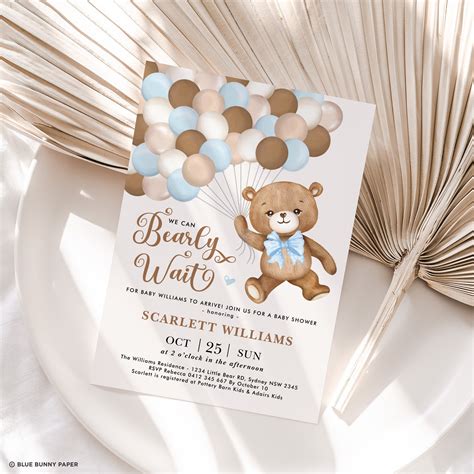 We Can Bearly Wait Baby Shower Invitations Blue Brown Etsy