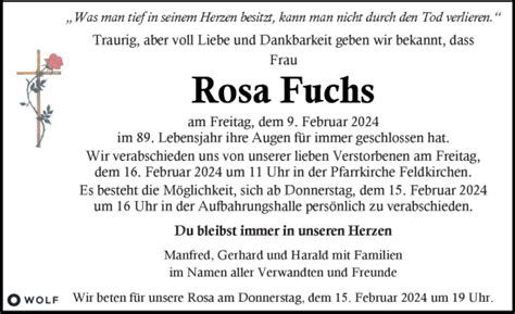 Traueranzeigen Von Rosa Fuchs Trauer Kleinezeitung At