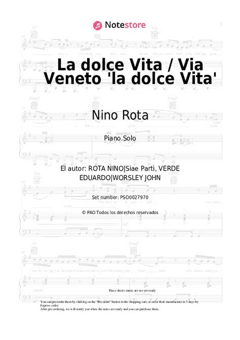 Nino Rota La Dolce Vita Via Veneto La Dolce Vita Partituras Para