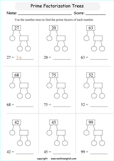 Prime Factors Worksheets
