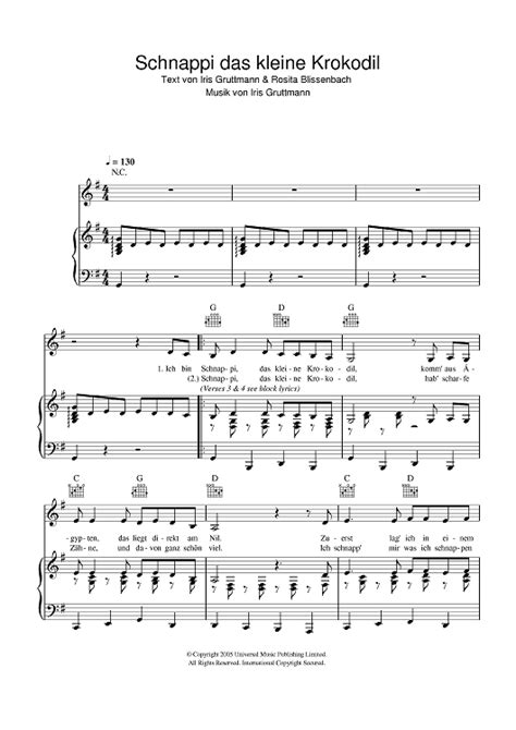 Schnappi das kleine Krokodil" Sheet Music by Schnappi for Piano/Vocal ...