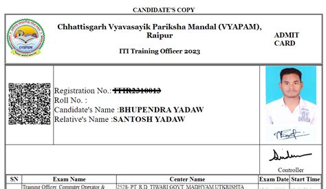 CG Vyapam Admit Card 2023