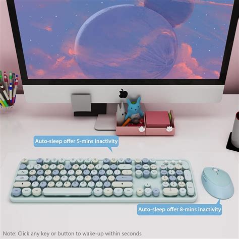 Wireless Keyboard And Mice Combo Retro Round Keys Full Sized Cute Keyboard 24ghz Dropout Free