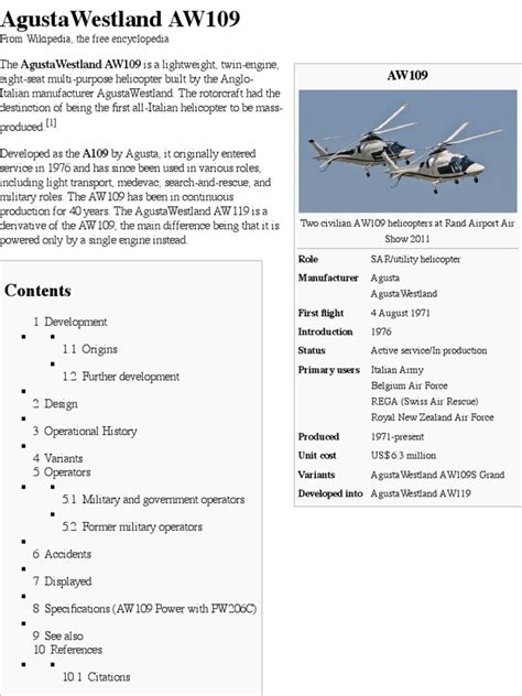 AgustaWestland AW109 Helicopter | PDF | Military Forces | Rotorcraft