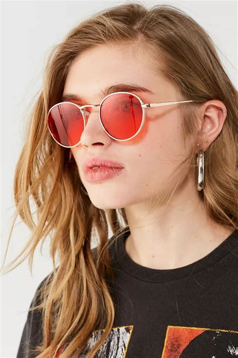 Cherry Red Metal Round Sunglasses Urban Outfitters