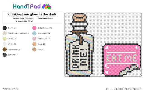 Drink Eat Me Glow In The Dark Fuse Bead Pattern Kandi Pad Kandi