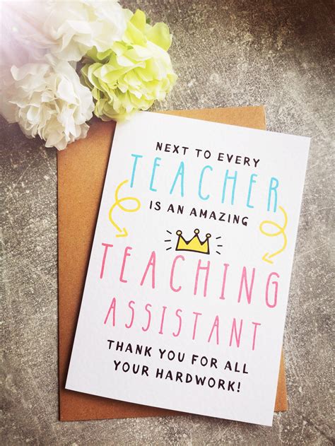 Teaching Assistant Thank You Card T A Etsy