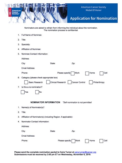 Fillable Online Medal Of Honor Award Nomination Form Application