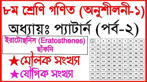 ইরাটোস্থিনিস Eratosthnese ছাঁকনি কী মৌলিক ও যৌগিক সংখ্যা নির্ণয় Class 8 Math প্যাটার্ন