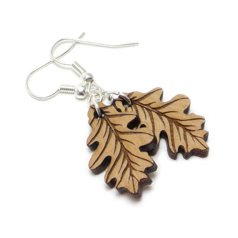 Wood Oak Leaf Engraved Earrings Autumn Leaf Earrings Fall Etsy