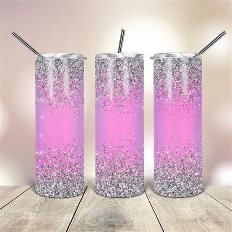 Silver Glitter Border Tumbler Wrap Gray Glitter Sublimation Design 20 Oz Skinny Tumbler Digital