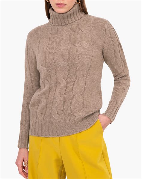 Ladies Pure Cashmere Cable Knit Polo Neck Jumper Maisoncashmere