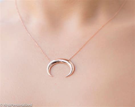 Rose Gold Crescent Moon Necklace Upside Down Moon Necklace Etsy