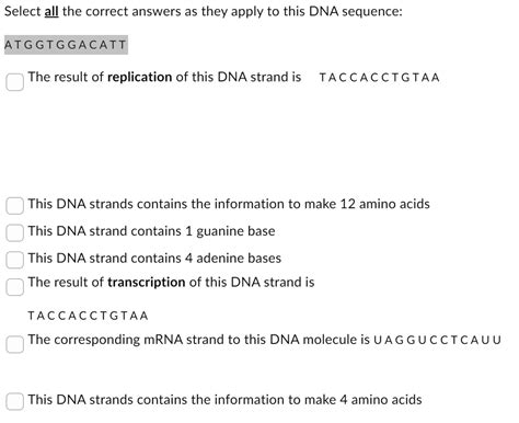 Texts Select All The Correct Answers As They Apply To This DNA