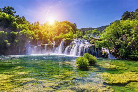 Beautiful Skradinski Buk Waterfall In Krka National Park Dalmatia