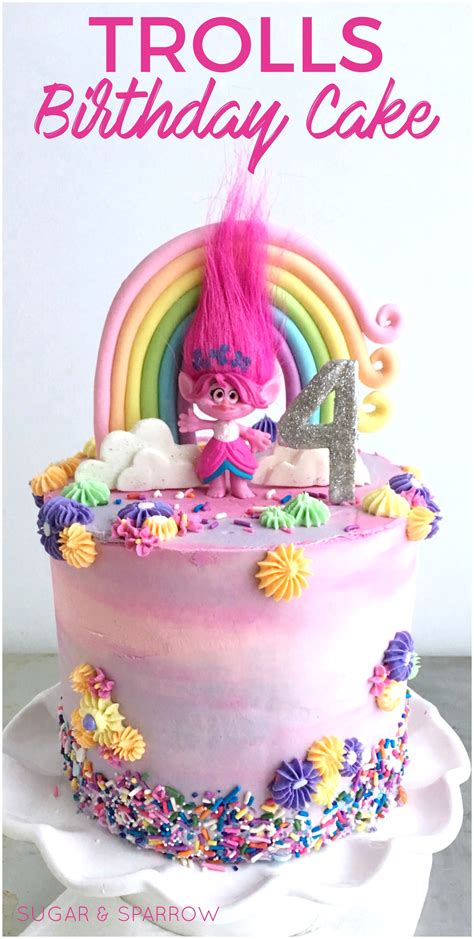 Trolls Birthday Cake With Fondant Rainbow And Edible Glitter By Sugar And Sparrow Cake