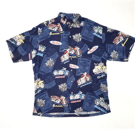 Harley Davidson Hawaiian Motorcycle Button Up Sz L Oi Gem