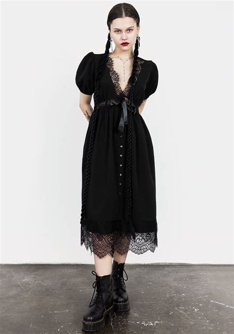 Mortuary Lace Button Up Midi Dress Disturbia