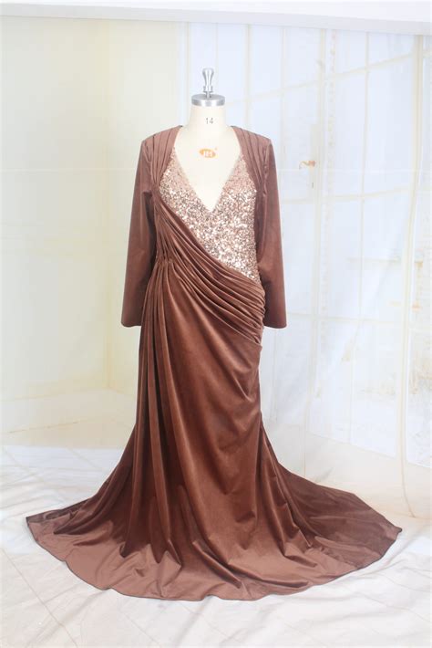 Long Sleeve Plus Size Chocolate Brown Evening Gown From Darius Cordell