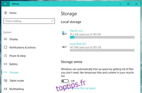 Comment libérer de l espace disque avec le sens de stockage dans
