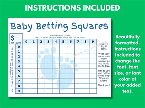 Editable Baby Guessing Game Template Baby Betting Squares Game Fun