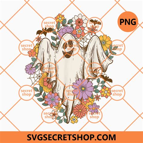 Retro S Floral Hippie Ghost Halloween Png Halloween Png Floral