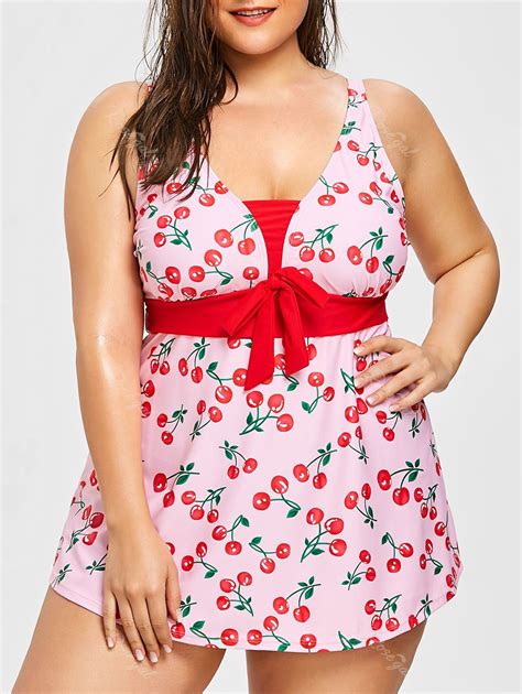 [28 Off] Cherry Print Plus Size Tankini Set Rosegal