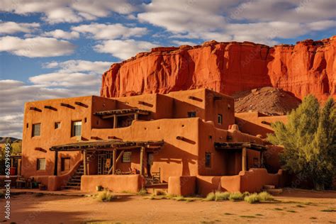 Pueblo Style Adobe House Reflecting The Traditional Architecture Of