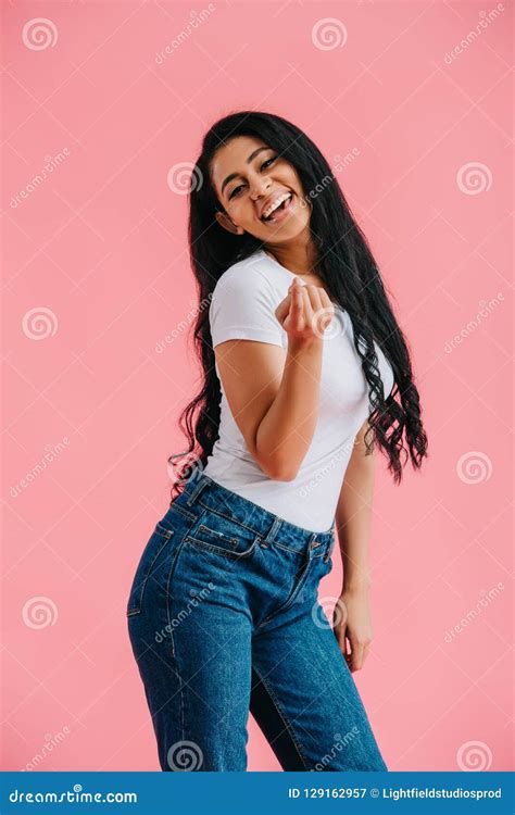 Cheerful African American Woman Pointing At Camera Stock Image Image