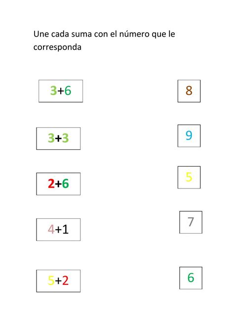 Ejercicio de Une cada suma con el número que le corresponda Preschool