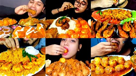 ASMR EATING SPICY EGG LABABDAR PRAWNS CURRY CHICKEN CURRY INDIAN