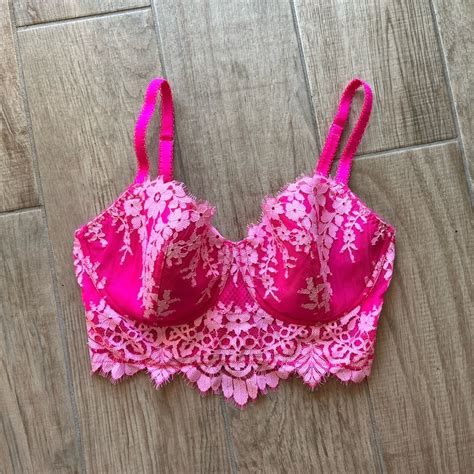 Victorias Secret Hot Pink Floral Lace Underwire Cors… Gem