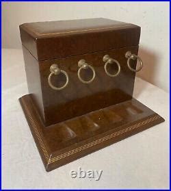 Vintage Italian Brown Leather Wrapped Brass Glass Pipe Tobacco Humidor