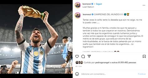 Foto De Messi Com A Taça Da Copa Do Mundo é A Mais Curtida Da História