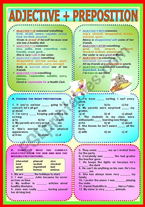 Adjectives And Prepositions Exercises B