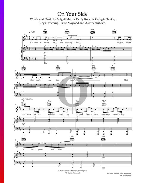 On Your Side The Last Dinner Party Piano Sheet Music Oktav