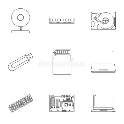 Icone Stabilite Del Personal Computer Nello Stile Del Profilo Grande