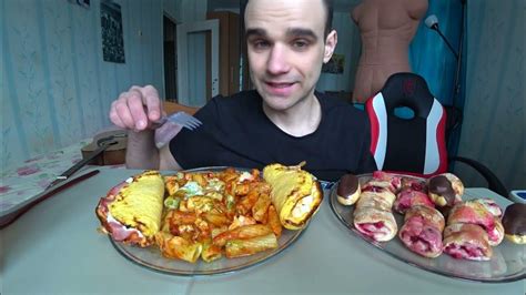 Asmr Pesto Pasta Omelette With Cheese And Bacon Cream Buns Mukbang