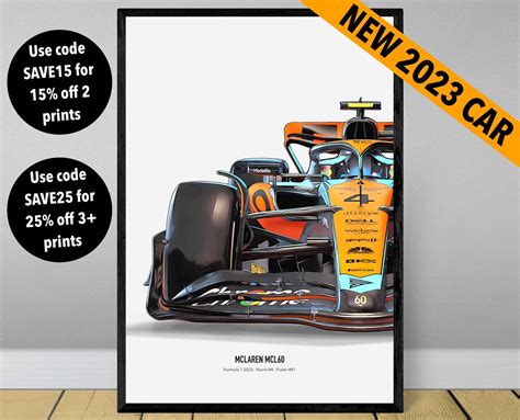 2023 Mclaren F1 Mcl60 Art Poster Print Formula 1 Oscar Piastri Poster