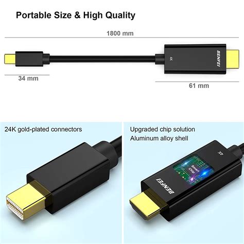 Benfei K Mini Displayport Thunderbolt To Hdmi Feet Cable With Audio