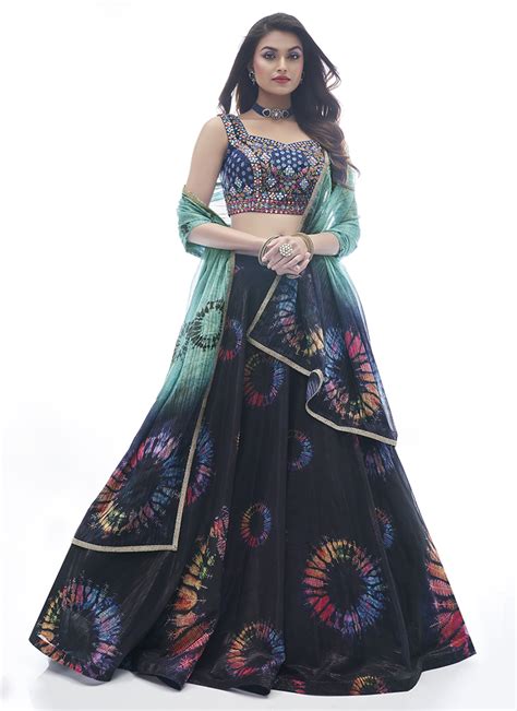 Buy Navy Blue Chiffon Zari Wedding Wear Thread Work Ready To Wear Lehenga Choli Online From