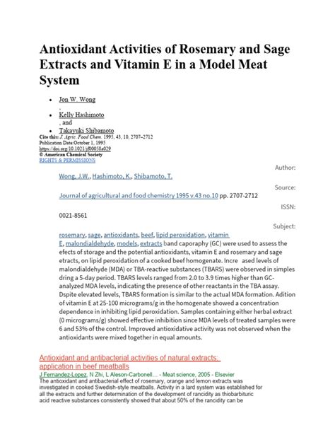 Antioxidant Activities Of Rosemary And Sage Extracts And Vitamin E In A