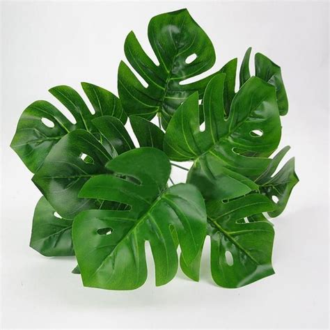 Artificial Flowers With Leaf Green Grass Plastic Plants Fake Leaf